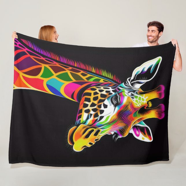 Abstract Colourful Painting of a Giraffe Fleece Blanket (In Situ)