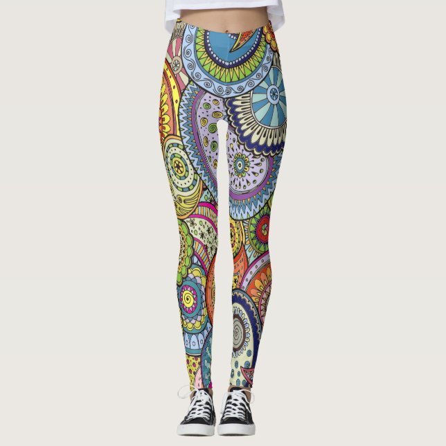 Abstract Colourful Paisleys Pattern  Leggings (Front)