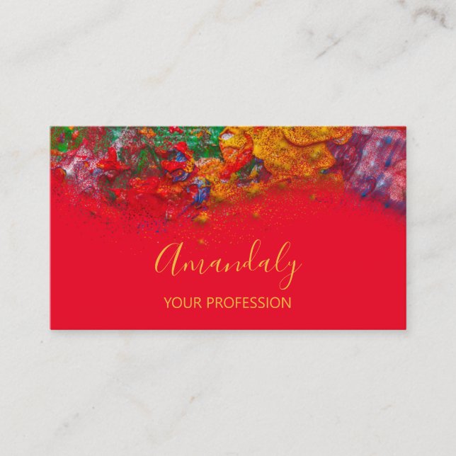 Abstract Colourful Palette Makeup Red Rainbow Business Card (Front)