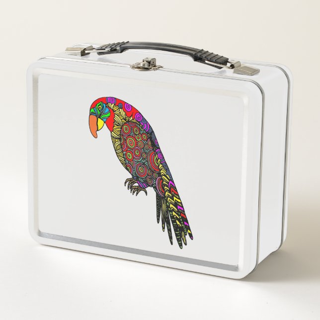 Abstract colourful Parrots in yellow red green blu Metal Lunch Box (Front)