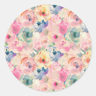 Abstract Colourful Pastel Flowers Floral Pattern Classic Round Sticker