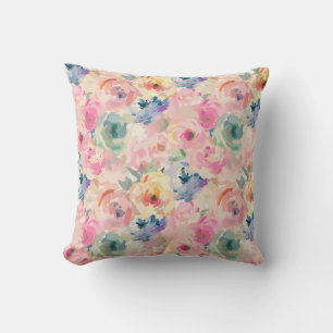 Abstract Colourful Pastel Flowers Floral Pattern Cushion