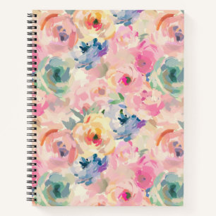 Abstract Colourful Pastel Flowers Floral Pattern Notebook