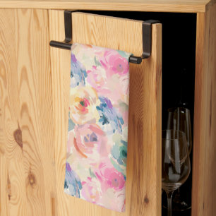 Abstract Colourful Pastel Flowers Floral Pattern Tea Towel