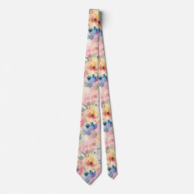 Abstract Colourful Pastel Flowers Floral Pattern Tie (Front)