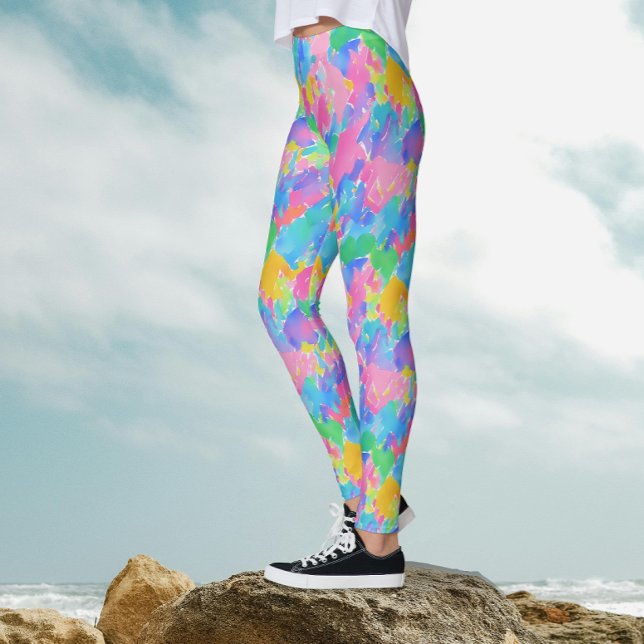 Abstract Colourful Pastel Watercolor Stroke Patter Leggings (Creator Uploaded)