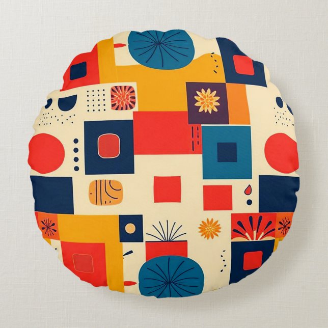 Abstract colourful pattern round cushion (Front)