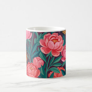Abstract Colourful Peonies Butterflies Coffee Mug