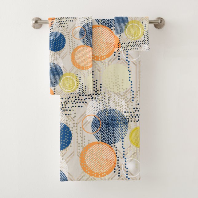 Abstract colourful polka dot bath towel set (Insitu)