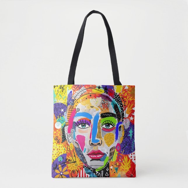 Abstract Colourful Pop Art Portrait Tote Bag (Front)