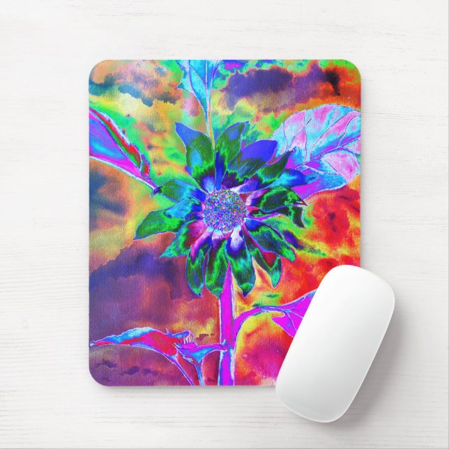  Abstract colourful  psychedelic chakra sunflower  Mouse Mat (With Mouse)