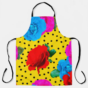 Abstract Colourful Real Roses and Metallic Leaves Apron