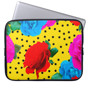 Abstract Colourful Real Roses and Metallic Leaves Laptop Sleeve