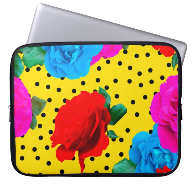 Abstract Colourful Real Roses and Metallic Leaves  Laptop Sleeve (Front)