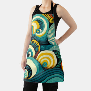 Abstract Colourful Retro 70s Hippie Waves Artwork  Apron