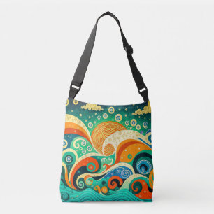 Abstract Colourful Retro 70s Hippie Waves Artwork  Crossbody Bag
