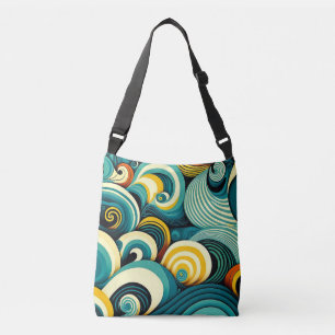 Abstract Colourful Retro 70s Hippie Waves Artwork Crossbody Bag