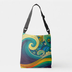 Abstract Colourful Retro 70s Hippie Waves Artwork Crossbody Bag