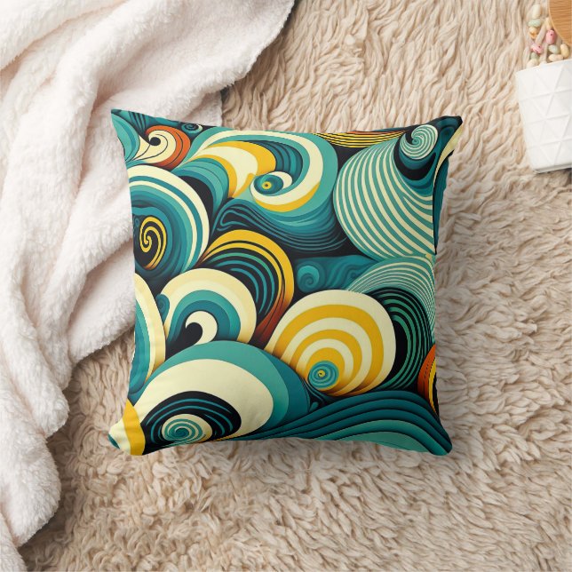 Abstract Colourful Retro 70s Hippie Waves Artwork  Cushion (Blanket)