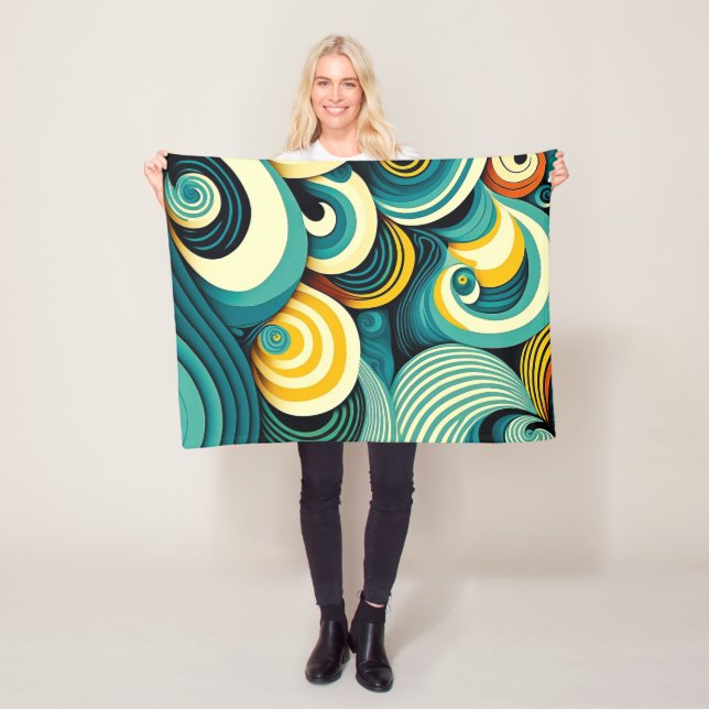 Abstract Colourful Retro 70s Hippie Waves Artwork  Fleece Blanket (In Situ)