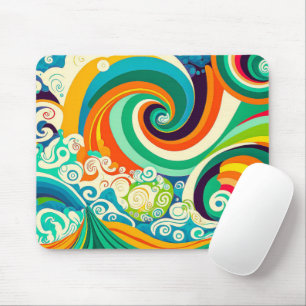 Abstract Colourful Retro 70s Hippie Waves Artwork  Mouse Mat