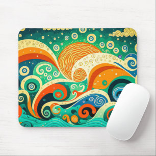 Abstract Colourful Retro 70s Hippie Waves Artwork  Mouse Mat