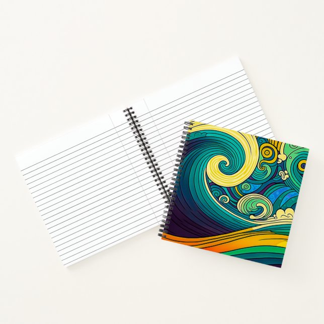 Abstract Colourful Retro 70s Hippie Waves Artwork  Notebook (Inside)