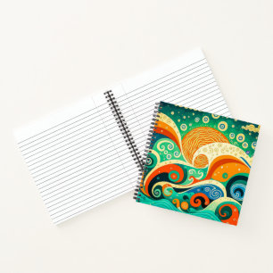 Abstract Colourful Retro 70s Hippie Waves Artwork Notebook