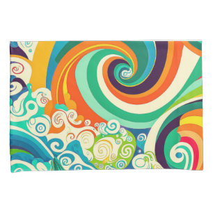 Abstract Colourful Retro 70s Hippie Waves Artwork Pillowcase