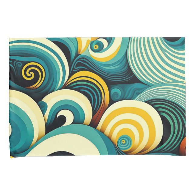 Abstract Colourful Retro 70s Hippie Waves Artwork  Pillowcase (Front-Right)