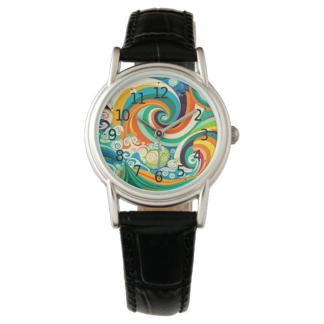 Abstract Colourful Retro 70s Hippie Waves Artwork  Watch (Front)