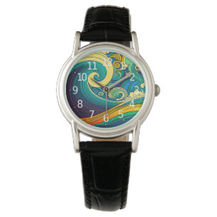 Abstract Colourful Retro 70s Hippie Waves Artwork Watch