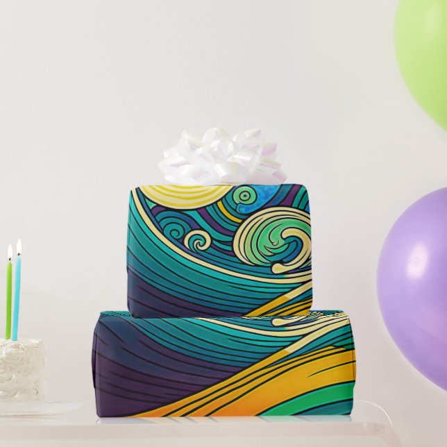 Abstract Colourful Retro 70s Hippie Waves Artwork  Wrapping Paper (Party Gifts)