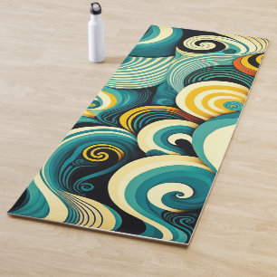 Abstract Colourful Retro 70s Hippie Waves Artwork  Yoga Mat