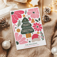 Abstract Colourful Retro Floral Christmas Card