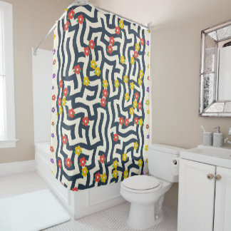 Abstract Colourful Retro Floral Maze Pattern Shower Curtain