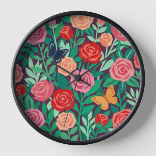 Abstract Colourful Roses Butterflies Art Clocks