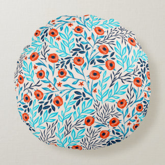 Abstract Colourful Roses: Vintage Floral Round Cushion