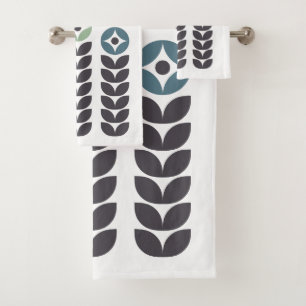 Abstract colourful Scandinavian flowers Bath Towel Set