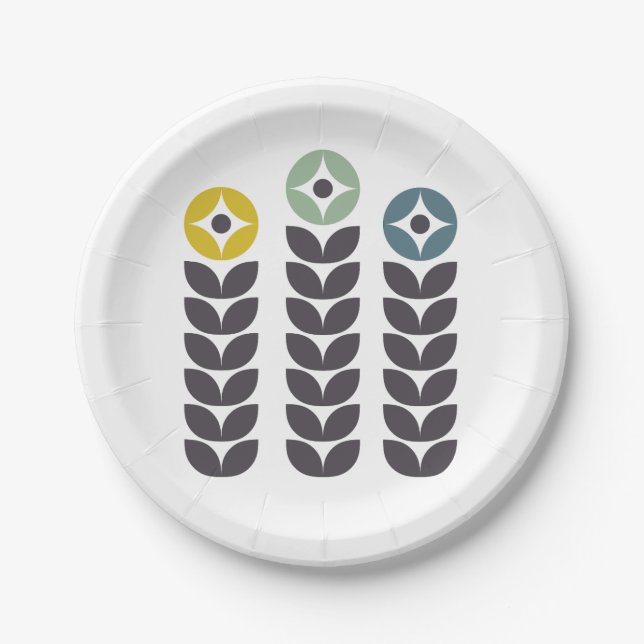 Abstract colourful Scandinavian flowers Paper Plate (Front)
