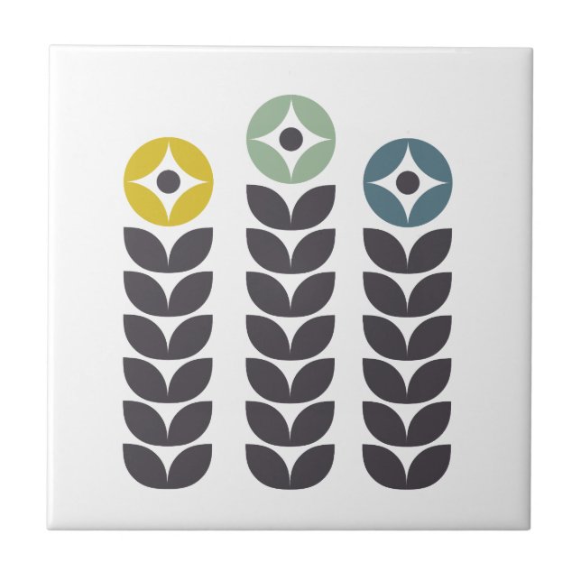 Abstract colourful Scandinavian flowers Tile (Front)