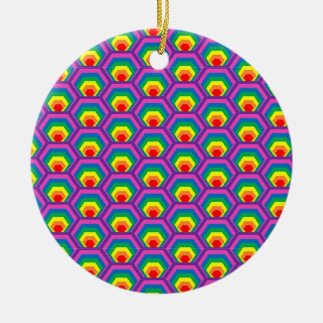 Abstract colourful shapes ceramic tree decoration (Front)