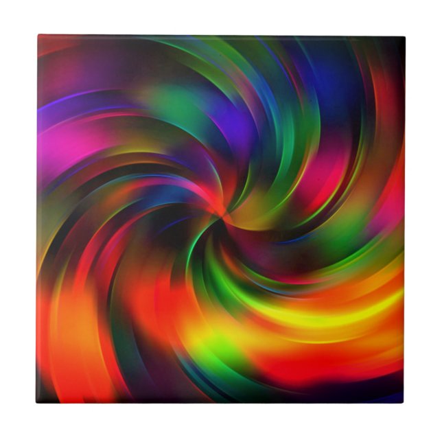 Abstract Colourful Spiral Light Waves - Neon Tile (Front)