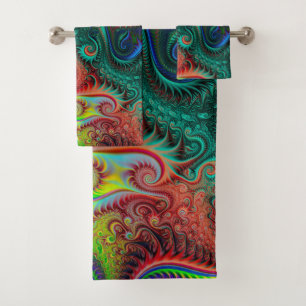 Abstract Colourful Spiral Pattern Bath Towel Set