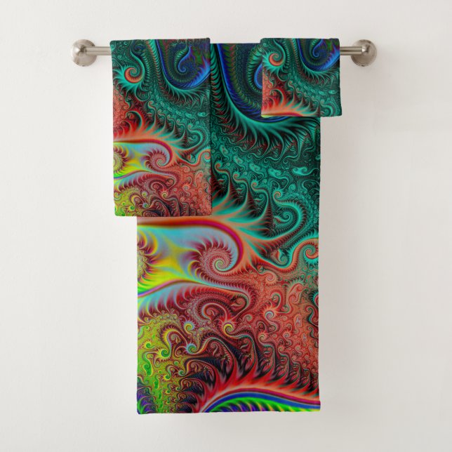 Abstract Colourful Spiral Pattern Bath Towel Set (Insitu)
