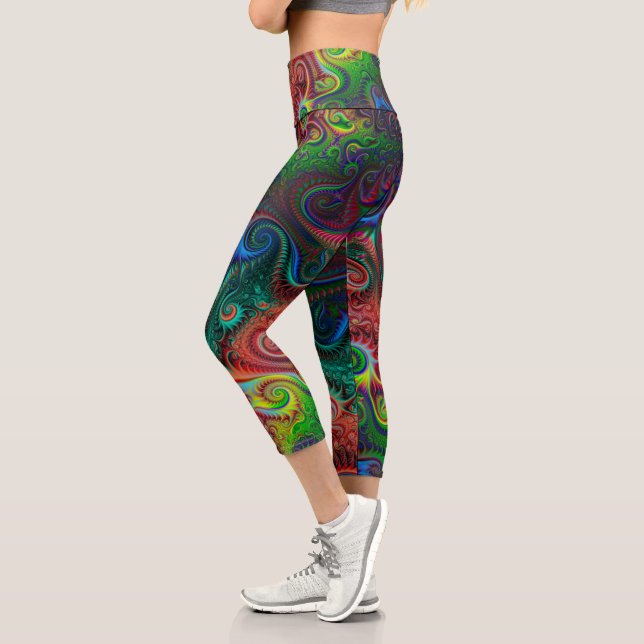 Abstract Colourful Spiral Pattern Capri Leggings (Left)