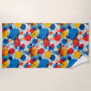 Abstract Colourful Splatter Art Beach Towel
