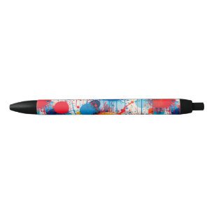 Abstract Colourful Splatter Art Black Ink Pen