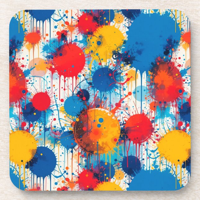 Abstract Colourful Splatter Art Coaster (Front)