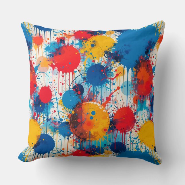 Abstract Colourful Splatter Art Cushion (Front)